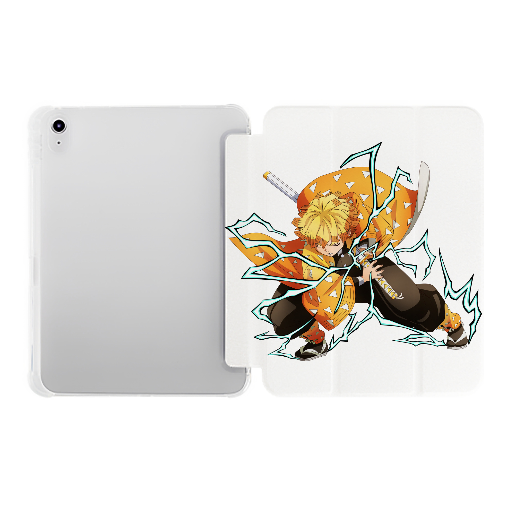 （画像用） 鬼滅の刃（きめつのやいば）我妻 善逸／あがつま ぜんいつ Agatsuma Zenitsu IPad ケース ペン収納付き 三つ折りスタンド PUレザー×シリコン 対応機種9.5/10.5/10.9インチ